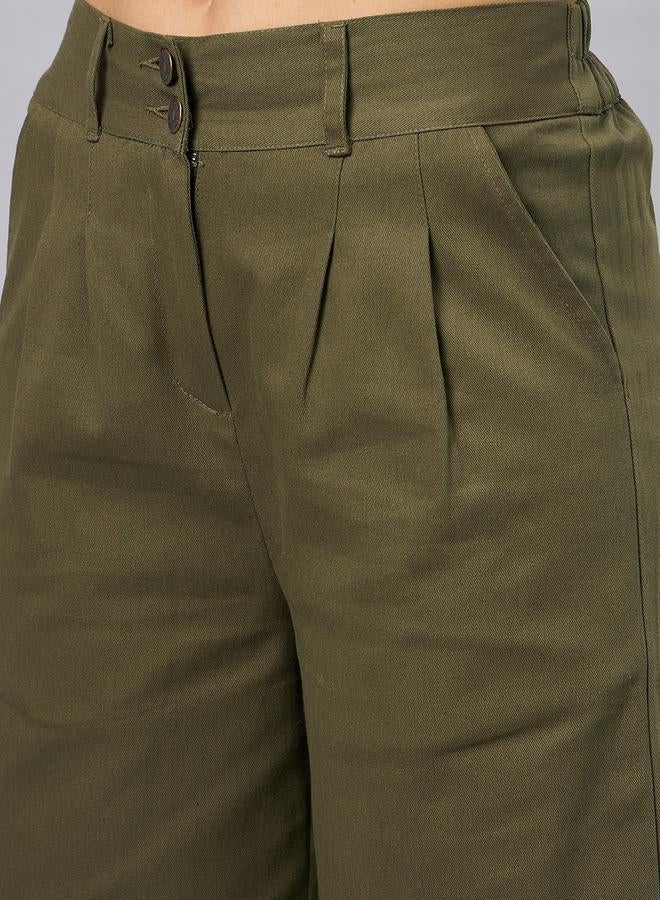 WineRed Women Olive Green Wide Leg Trousers - Image 4